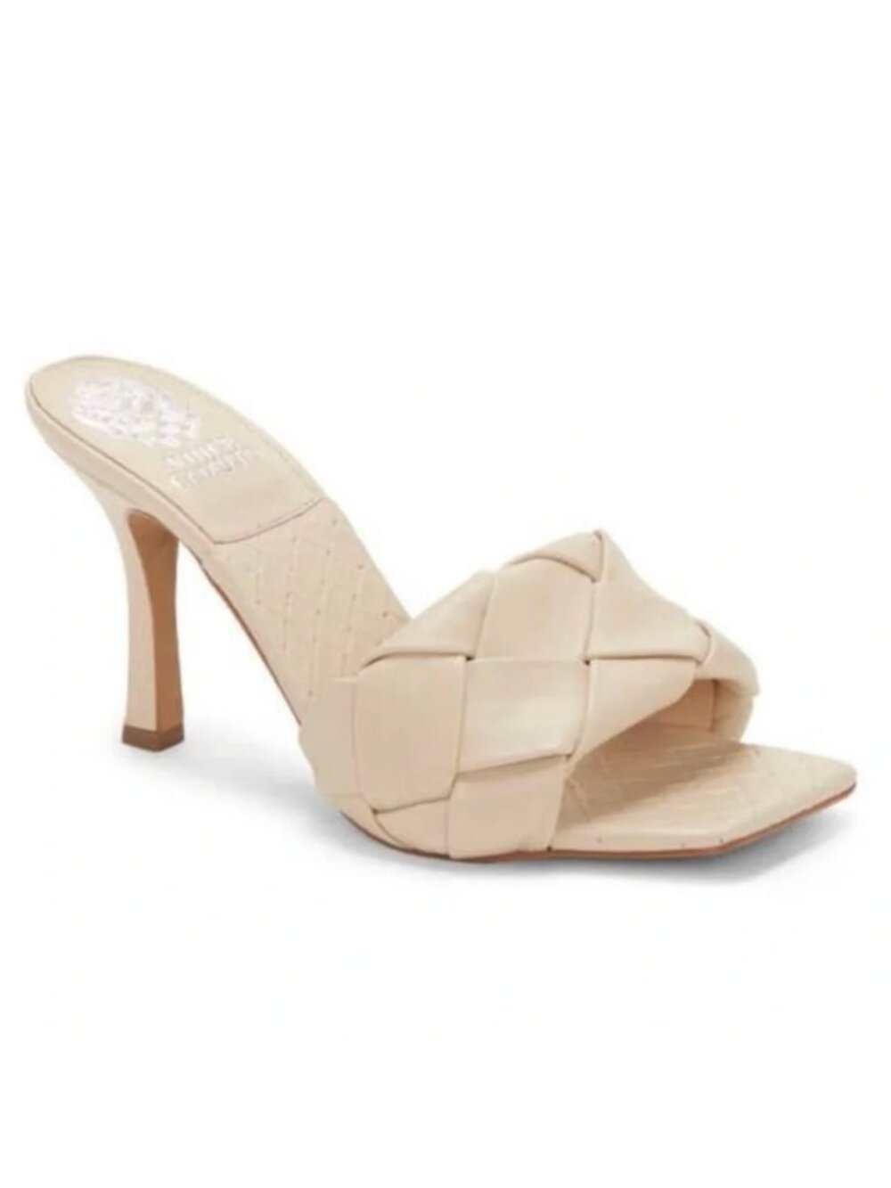 Vince Camuto Brelanie Cream Woven Leather Square Toe Mules | Size 8.5 | Like New